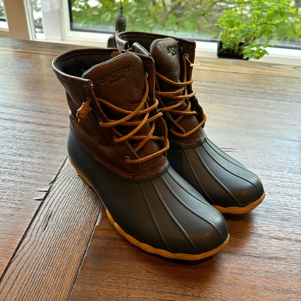 Classic Navy and Brown Sperry Duck Boots